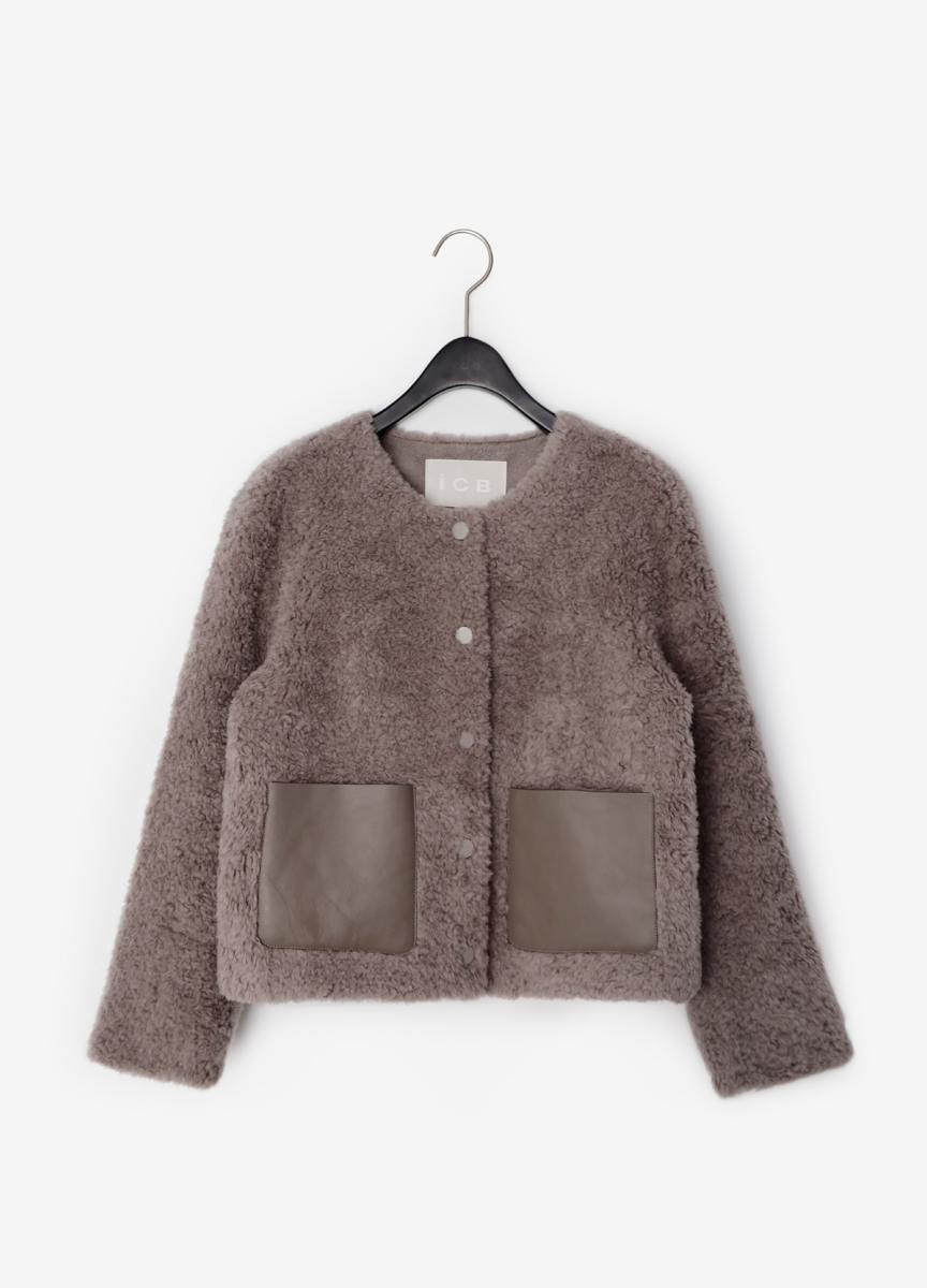 捲毛羊絨拼皮短版外套